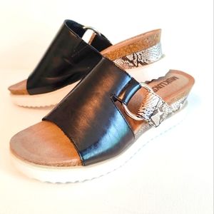 Muk Luk slip on sandals with snakeskin trim
